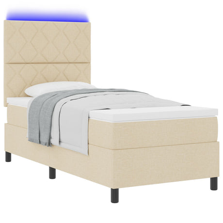 Box Spring Bed With Mattress & Led Cream 100X200 Cm Fabric