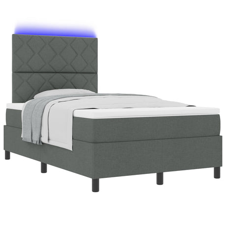 Box Spring Bed With Mattress & Led Dark Grey 120X190 Cm Fabric
