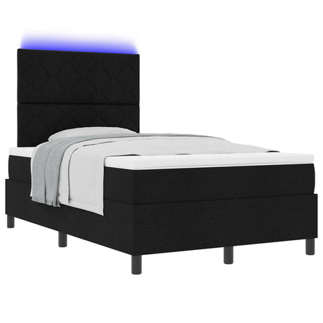 Box Spring Bed With Mattress & Led Black 120X200 Cm Fabric