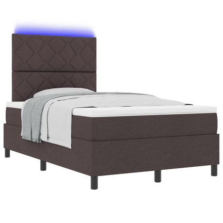 Box Spring Bed With Mattress & Led Dark Brown 120X200 Cm Fabric