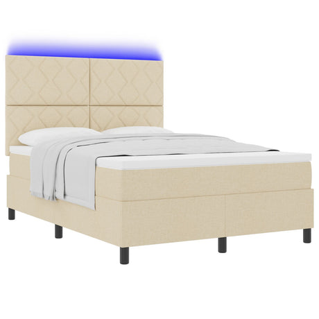 Box Spring Bed With Mattress & Led Cream 140X200 Cm Fabric