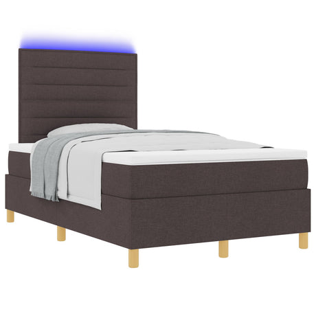 Box Spring Bed With Mattress & Led Dark Brown 120X190 Cm Fabric