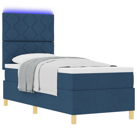 Box Spring Bed With Mattress & Led Blue 80X200 Cm Fabric