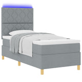 Box Spring Bed With Mattress & Led Light Grey 90X190 Cm Fabric