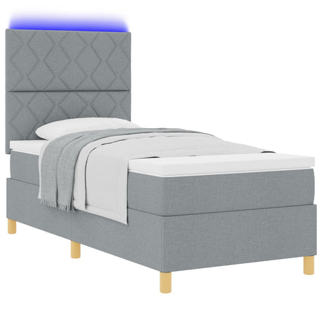 Box Spring Bed With Mattress & Led Light Grey 90X190 Cm Fabric
