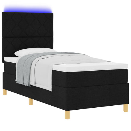 Box Spring Bed With Mattress & Led Black 100X200 Cm Fabric