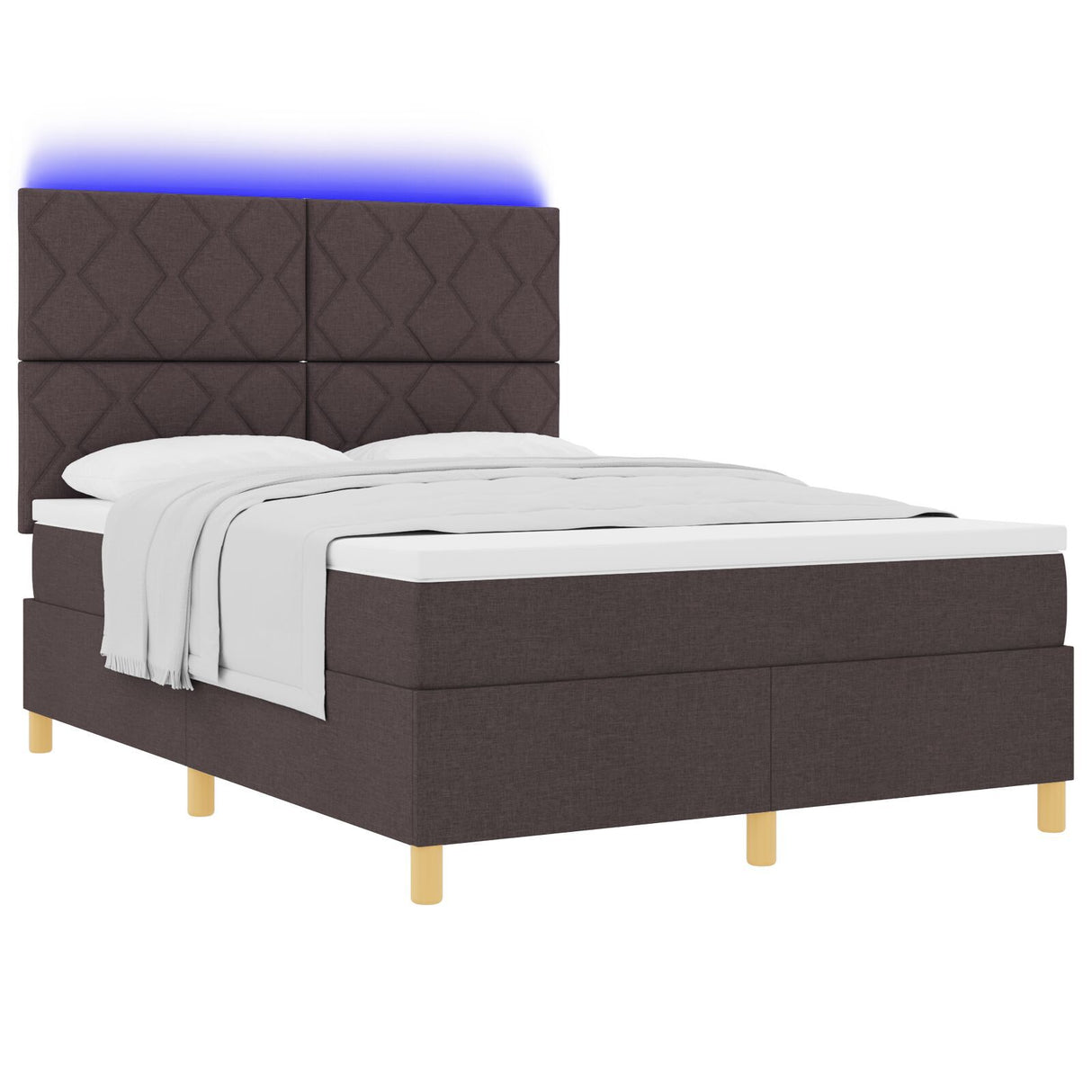 Box Spring Bed With Mattress & Led Dark Brown 140X200 Cm Fabric