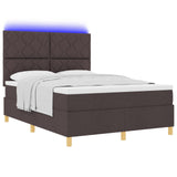 Box Spring Bed With Mattress & Led Dark Brown 140X200 Cm Fabric