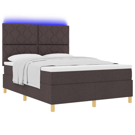 Box Spring Bed With Mattress & Led Dark Brown 140X200 Cm Fabric