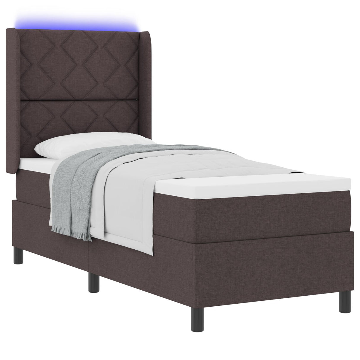 Box Spring Bed With Mattress & Led Dark Brown 90X190 Cm Fabric