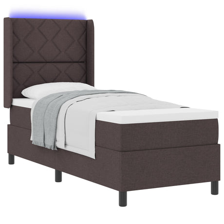 Box Spring Bed With Mattress & Led Dark Brown 90X190 Cm Fabric