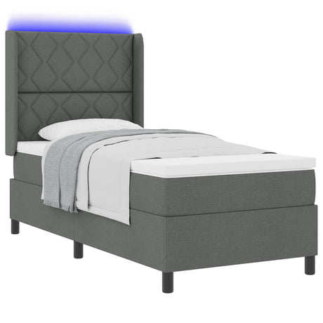 Box Spring Bed With Mattress & Led Dark Grey 90X200 Cm Fabric