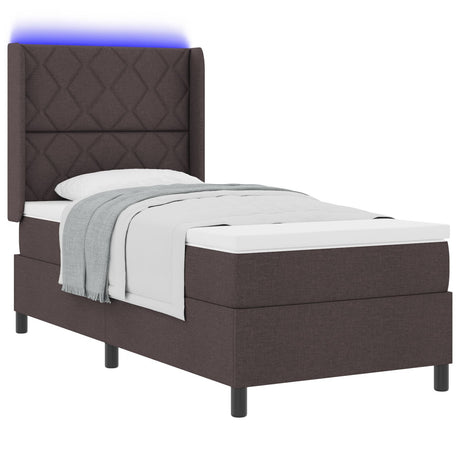 Box Spring Bed With Mattress & Led Dark Brown 100X200 Cm Fabric