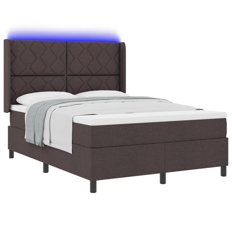 Box Spring Bed With Mattress & Led Dark Brown 140X200 Cm Fabric