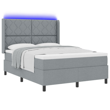 Box Spring Bed With Mattress & Led Light Grey 160X200 Cm Fabric