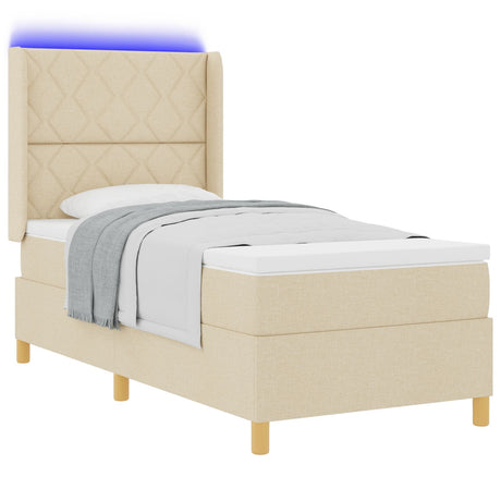 Box Spring Bed With Mattress & Led Cream 100X200 Cm Fabric