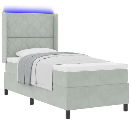 Box Spring Bed With Mattress & Led Light Grey 100X200 Cm Velvet