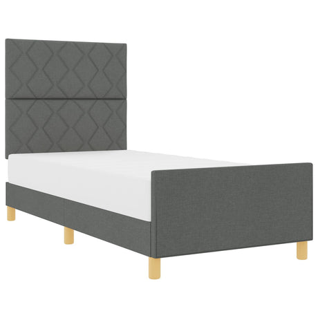 Bed Frame Dark Grey Wood, Fabric 100 X 200 Cm Stylish Design