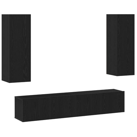 4 Piece Tv Cabinet Set Wall-Mounted Black Oak Engineered Wood,  Black Oak Tv Stand 80X30X30 Cm Made Of Engineered Wood,  Wall-Mounted Tv Cabinets - 2 Pcs Black Oak, 30.5X30X90 Cm, Made From Engineered Wood