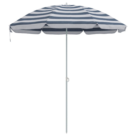 Beach Parasol With Metal Pole Blue & White 161X193 Cm Polyester