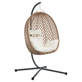 Hanging Egg Chair Basket With Stand Coffee Poly Rattan