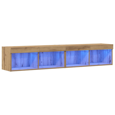 Tv Wall Cabinets With Led Lights 2 Pcs Artisan Oak 80X30X30 Cm