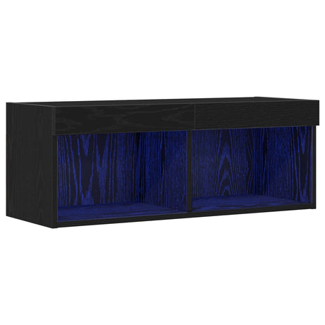 Tv Wall Cabinet With Led Lights Black Oak 80X30X30 Cm