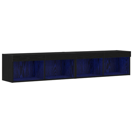Tv Wall Cabinets With Led Lights 2 Pcs Black Oak 80X30X30 Cm