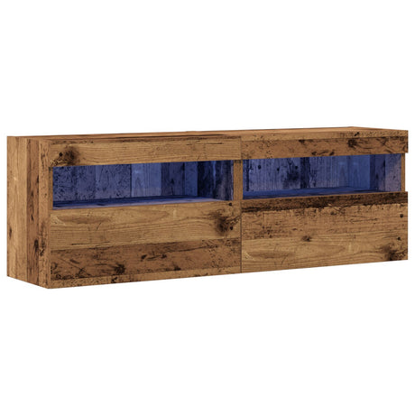 Tv Wall Cabinets With Led Lights 2 Pcs Old Wood 60X30X40 Cm
