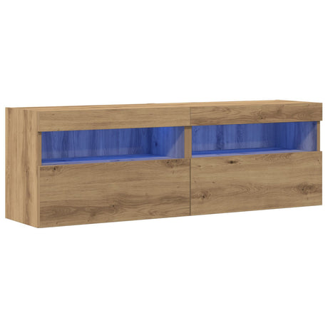 Tv Wall Cabinets With Led Lights 2 Pcs Artisan Oak 60X30X40 Cm