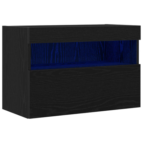 Tv Wall Cabinet With Led Lights Black Oak 60X30X40 Cm