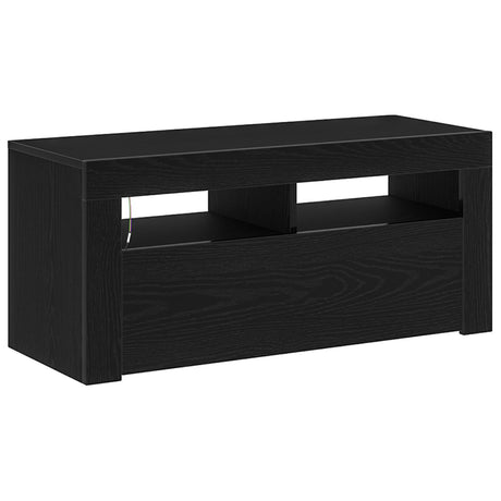 Tv Cabinet With Led Black Oak 90X35X40 Cm Engineered Wood