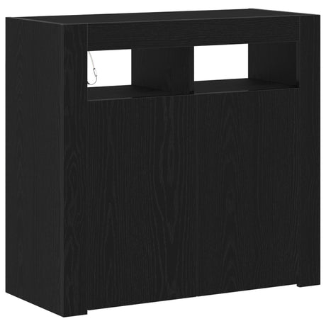 Sideboard With Led Lights - Black Oak - 80X35X75 Cm - Engineered Wood