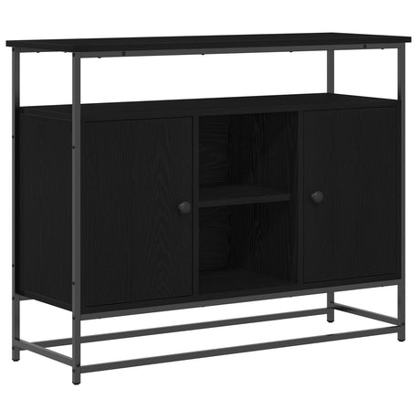 Sideboard Black Oak 100X35X80 Cm Engineered Wood And Steel