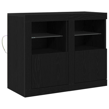 Side Cabinets With Led Lights 2 Pcs Black Oak 41X37X67 Cm