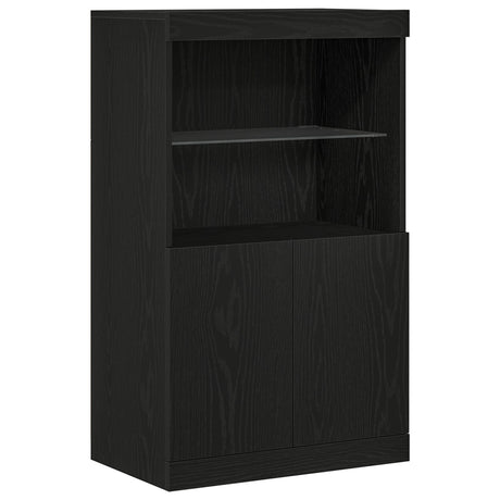 Sideboard With Led Lights Black Oak 60X37X100 Cm