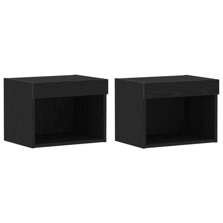 Wall Cabinets With Led Lights 2 Pcs Black Oak 40X30X30 Cm