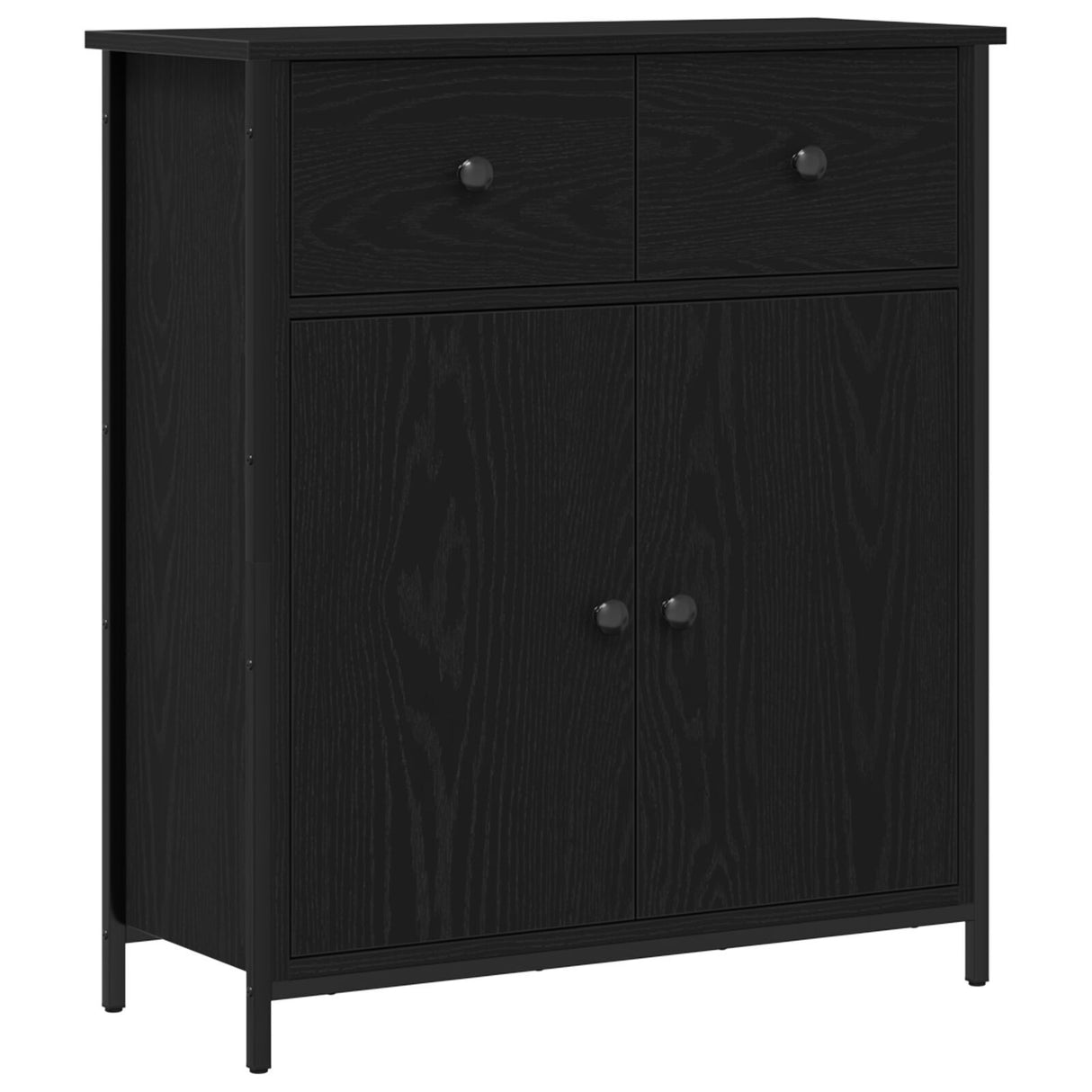 Sideboard Black Oak 70X30X80 Cm Engineered Wood And Steel