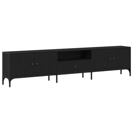 Tv Cabinet With Drawer Black Oak 200X25X44 Cm Engineered Wood