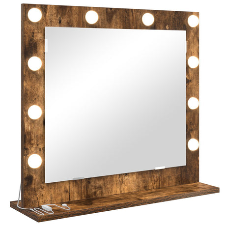 Vanity Mirror With Led Lights Smoked Oak 60X55X18 Cm