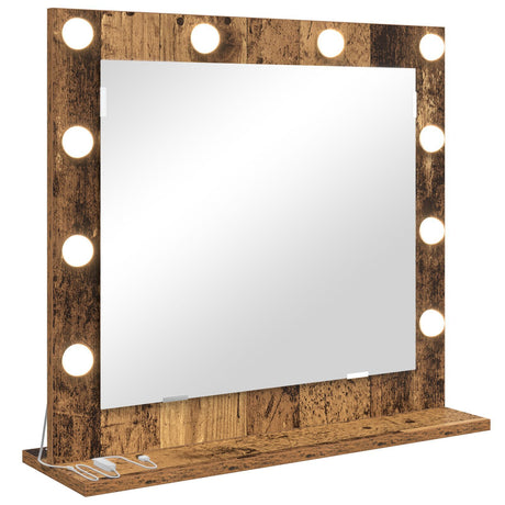 Vanity Mirror With Led Lights Old Wood 60X55X18 Cm