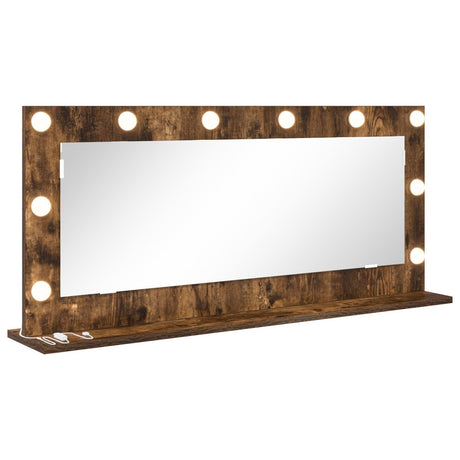 Vanity Mirror With Led Lights Smoked Oak 100X45X18 Cm