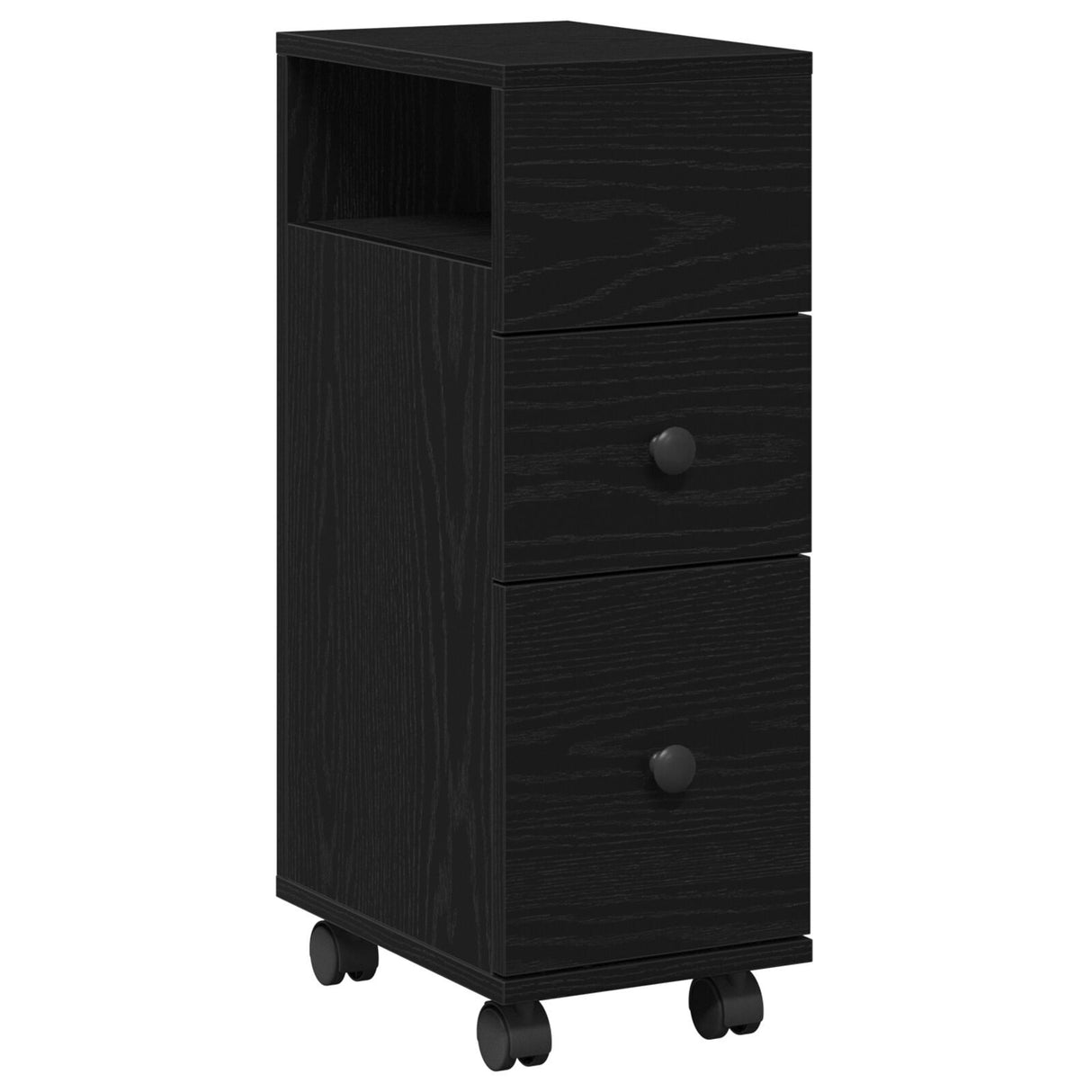 Narrow Bathroom Cabinet With Wheels Black Oak Engineered Wood
