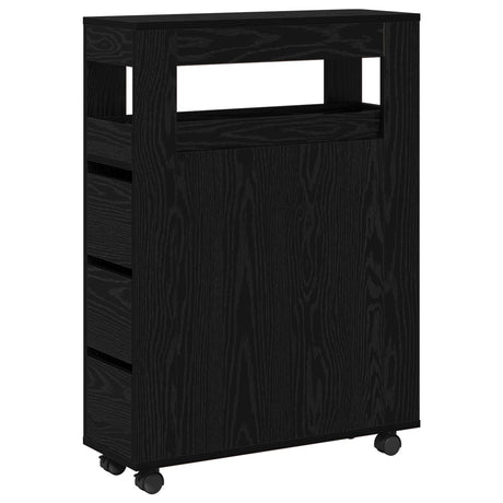 Narrow Bathroom Cabinet With Wheels Black Oak Engineered Wood