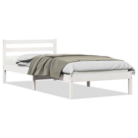 Bed Frame With Headboard White 80X210 Cm Solid Wood Pine