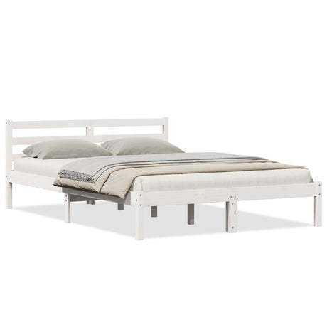 Bed Frame With Headboard White 160X220 Cm Solid Wood Pine