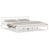 Bed Frame With Headboard White 180X220 Cm Solid Wood Pine