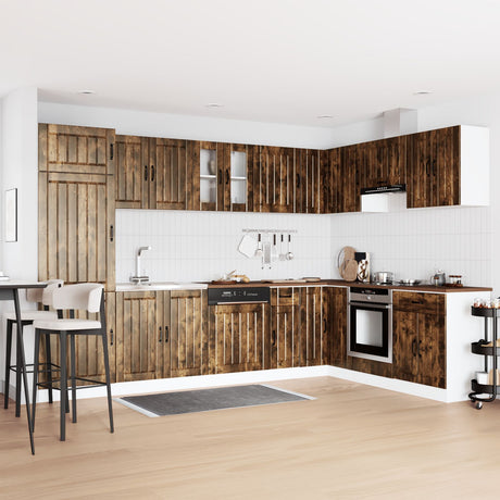 Lucca Kitchen Cabinet With Double Basins In Smoked Oak Engineered Wood