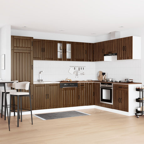 Kitchen Cabinet &quot;Lucca&quot; With Double Basins Brown Oak Engineered Wood