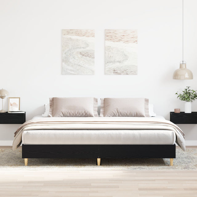 Bed Frame Black Oak 160X200 Cm Engineered Wood